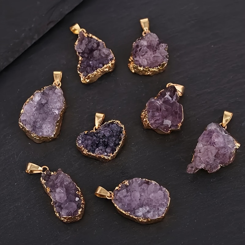 

3pcs Natural Amethyst Stone Pendant Necklace, Jewelry Making Necklace Bracelet Earrings Diy Crafts, Ideal Christmas Thanksgiving Valentine's Day Gift