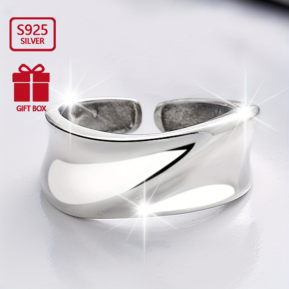 

Vigg 925 Sterling Silvery Adjustable Ring - Hypoallergenic, Minimalist Glossy Design With Irregular Patterns, Everyday & Vacation Wear