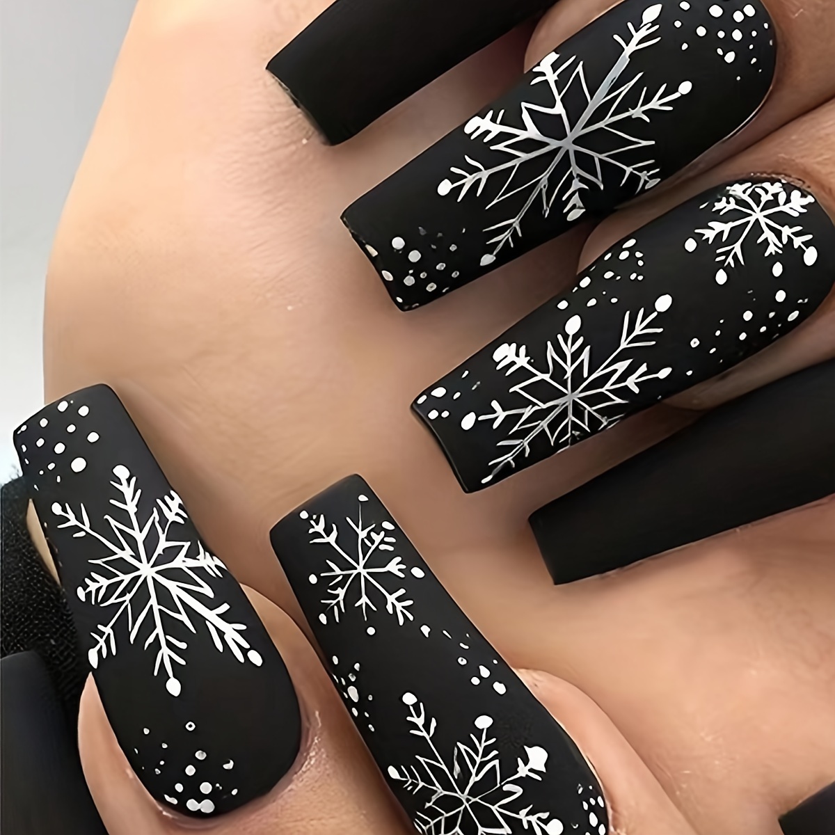 

Festive Black Snowflake Nail Decals - Long, Square, Matte , Mixed Color Scheme