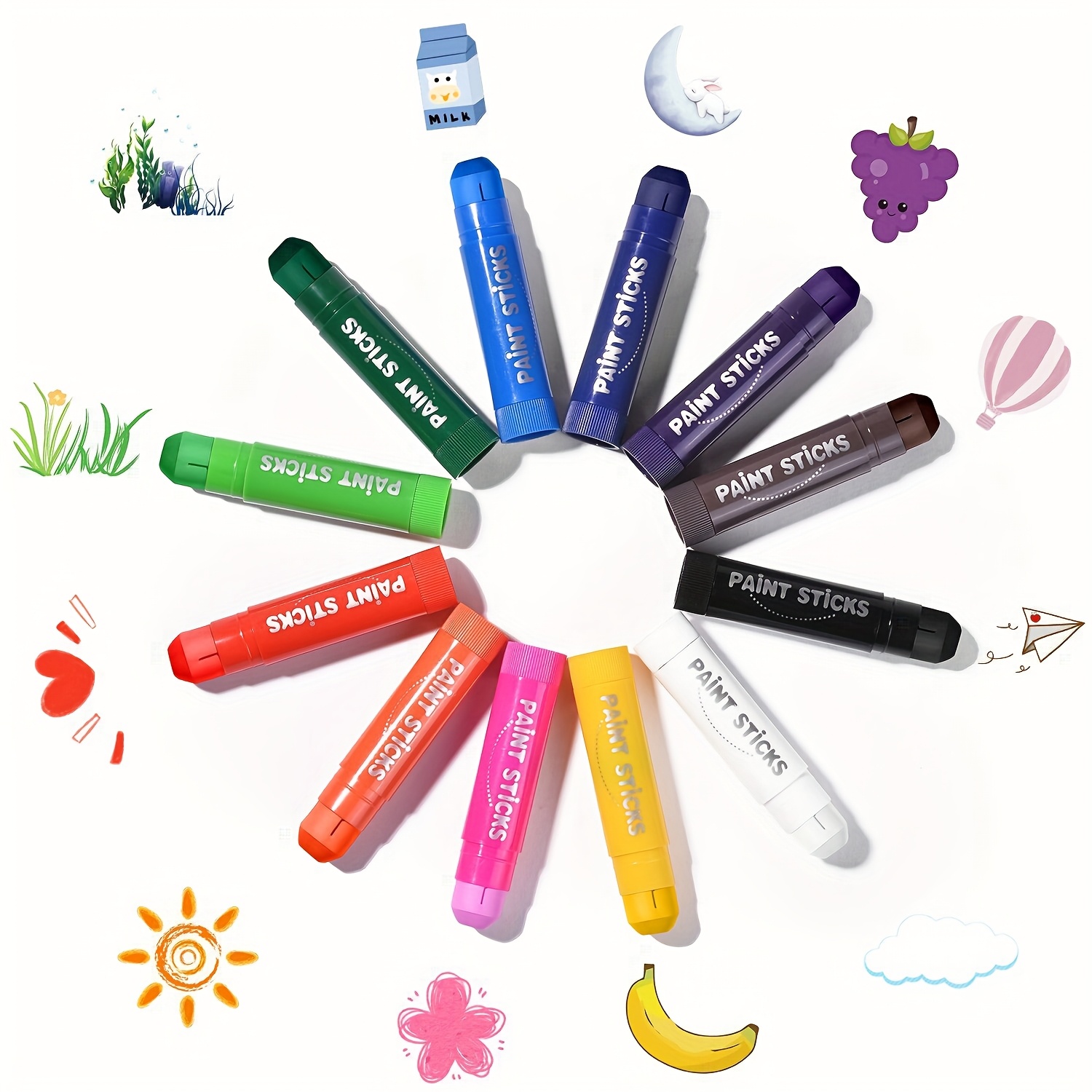 12-Color Quick-Drying Solid Crayons Set