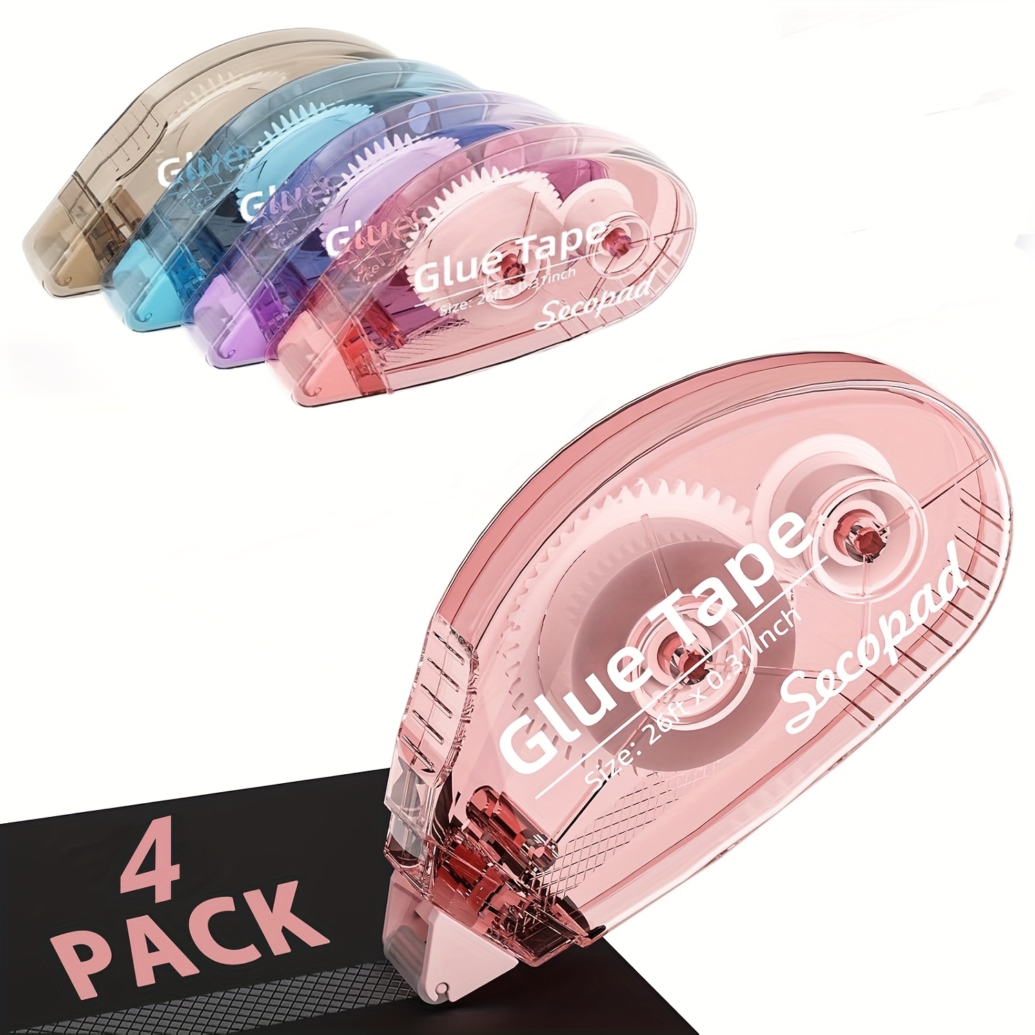 Image of 4pcs Assortment Of Adhesive Tape, Double-sided Tape For Crafts, Glue Roller For And Journal Supplies, Glue Roller For Students, Adults, School, And Office Teachers' Stationery
