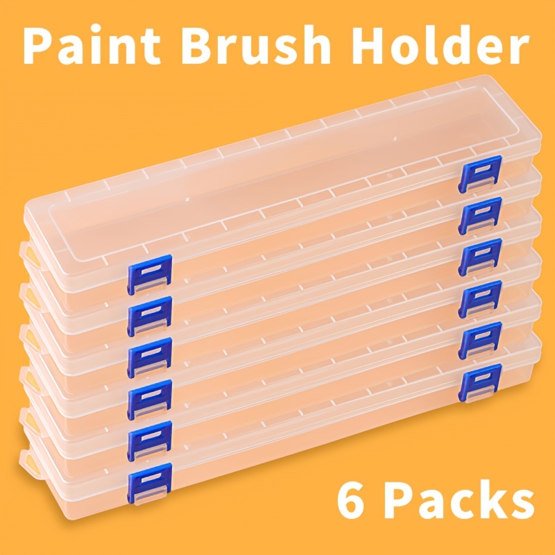 TEMU 6 stuks Verfkwasten Etui, Draagbare Lange Kwasten Opbergdoos voor Reizen, Thuis, Studio, Doorzichtige Plastic Opbergorganizer voor Verfkwasten,