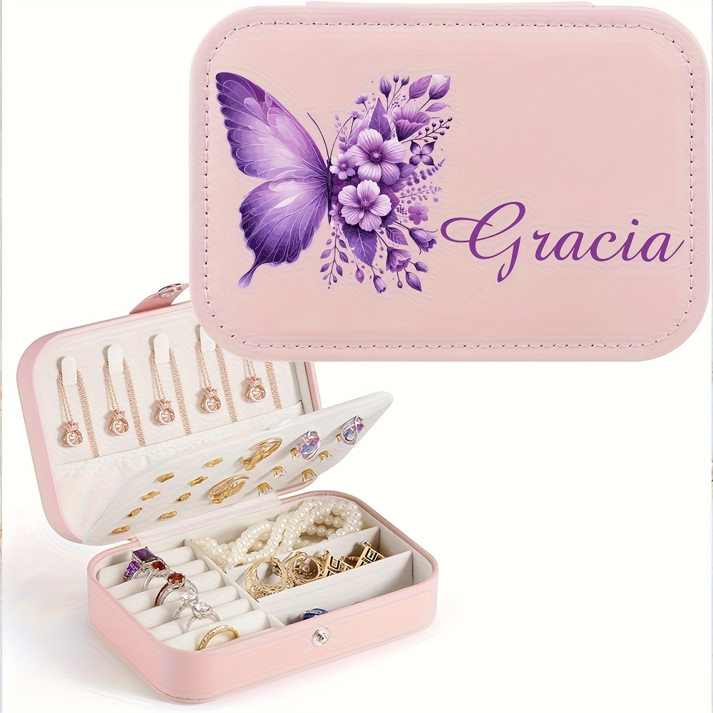 TEMU 1pc Custom Name Personalized Jewelry Box, Necklace Zipper Jewelry Box, Gifts For Girls, , Mother, Exquisite Jewelry Box, Christmas Gifts, New