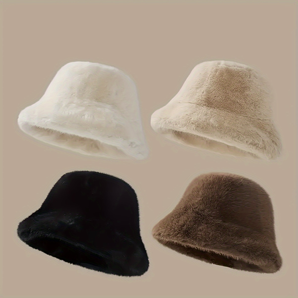 

Cozy Fur Bucket Hat For Women - Soft Plush, Solid Color Winter Cap With Sun Protection