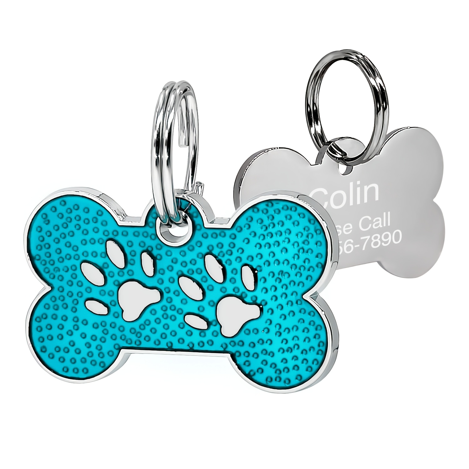 TEMU Custom Bone-shaped Dual-paw Pet Id Tag, Engraved Single-side Badge, Textured Tag, Personalized Identification Label, Paw Print Bone Pet Contact