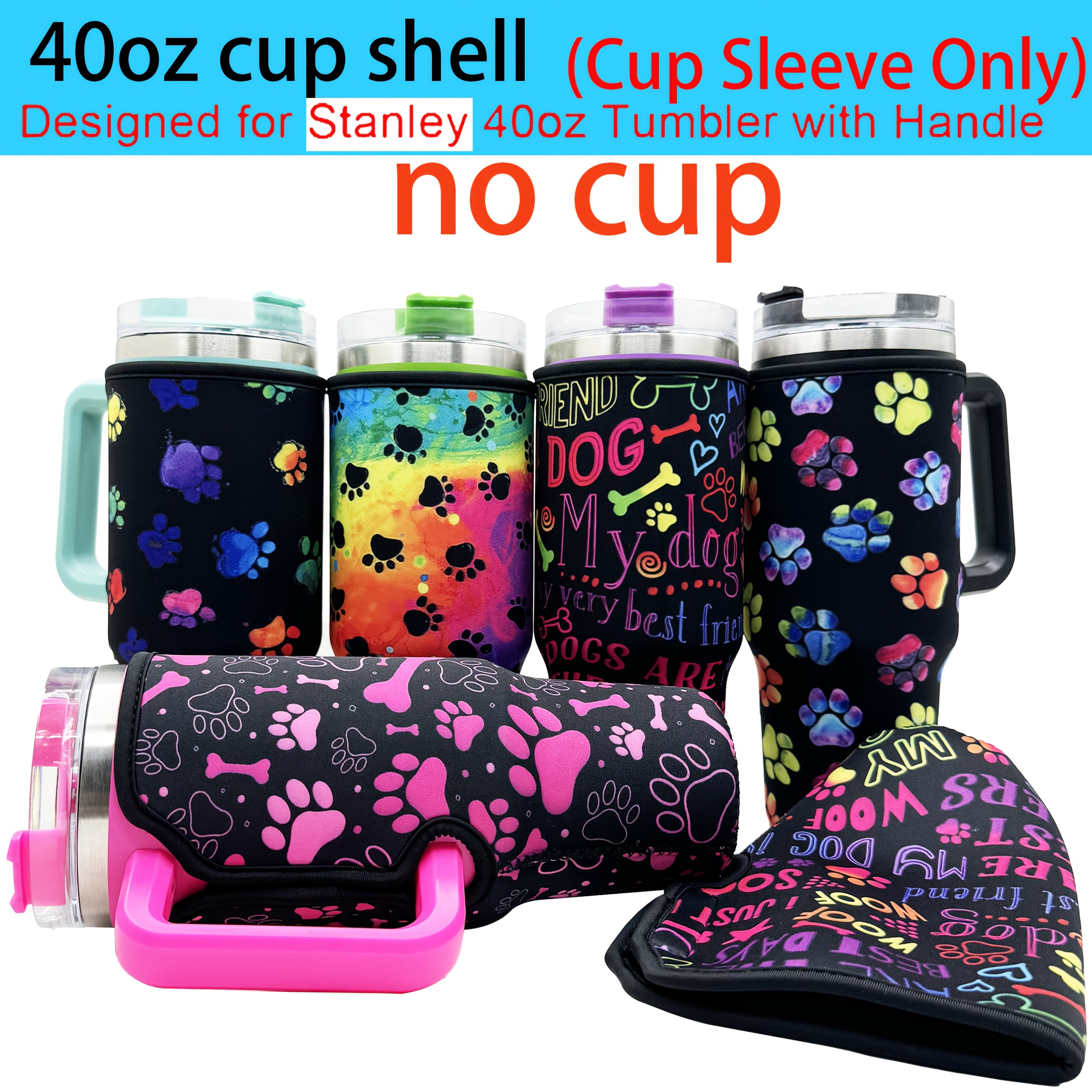 

1pc Neoprene Sleeve For Stanley 40oz Tumbler, Vibrant Rainbow Colors, Dog And Cat Paw Print Pattern, Digitally Printed, Insulated Cup Holder Accessory (cup Sleeve Only)