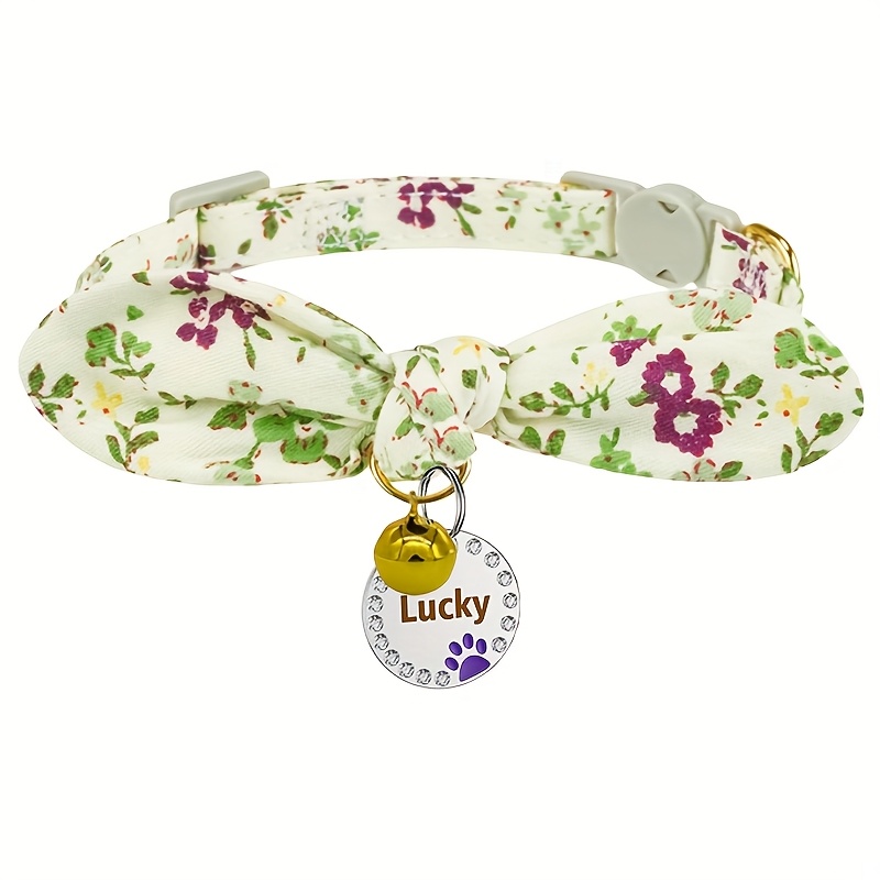 TEMU 1pc Personalized Double-sided Custom Tag For Cats And Dogs, Rabbit Ear Pet Collar, Adjustable And Detachable, Cute Pastoral Style For Small Dogs