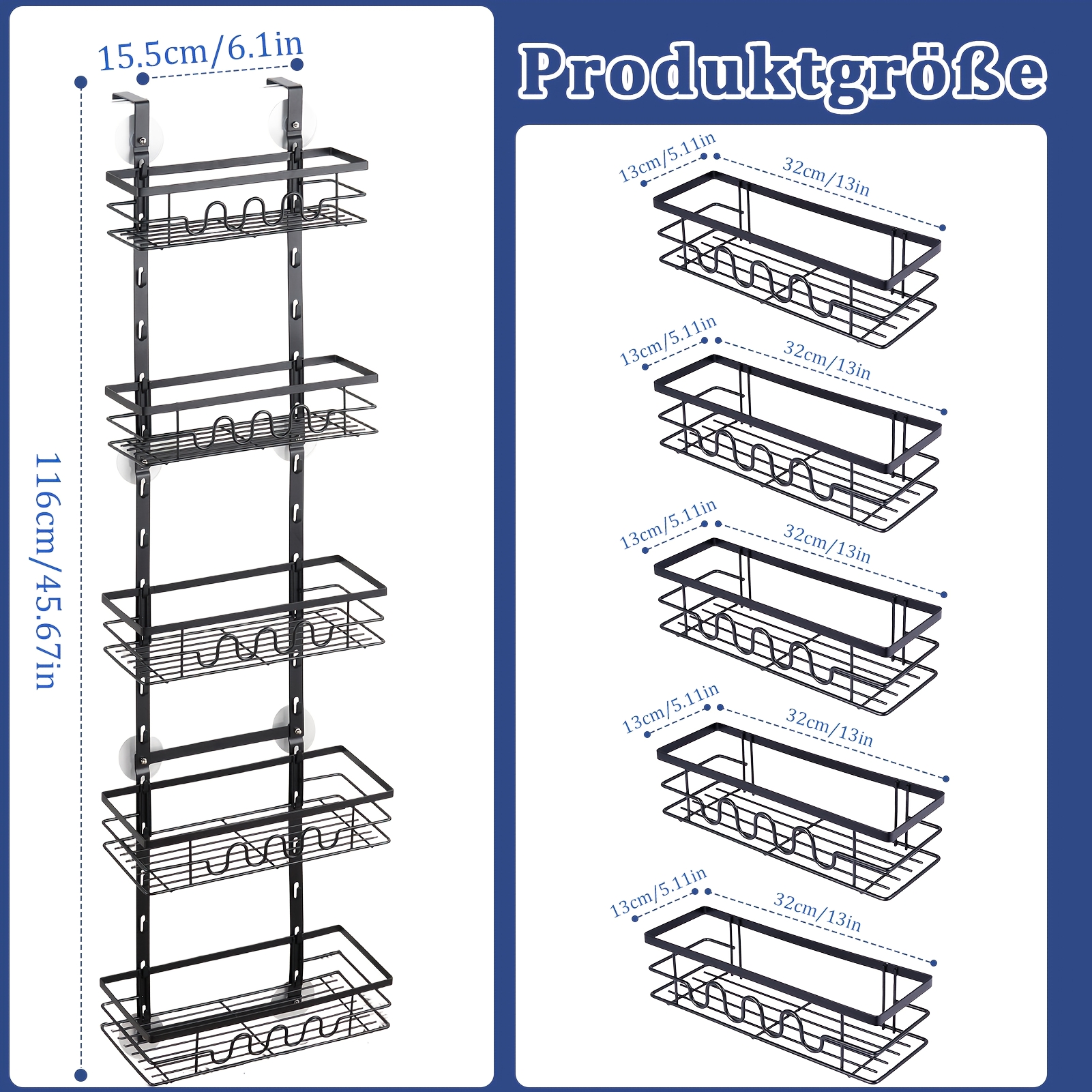 TEMU 3-tier/4-tier/5-tier Door-mounted Shelving Unit, Storage Rack, Multi-tier Metal Shelving Unit, Sturdy Carbon Steel Construction, Wall-mounted