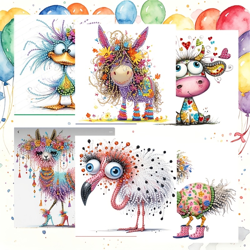 TEMU 6pcs Diy Diamond Painting Greeting Card & Envelope Set - Round Diamond Mosaic -themed Suitable For Birthdays, Holidays, Parties - Adult