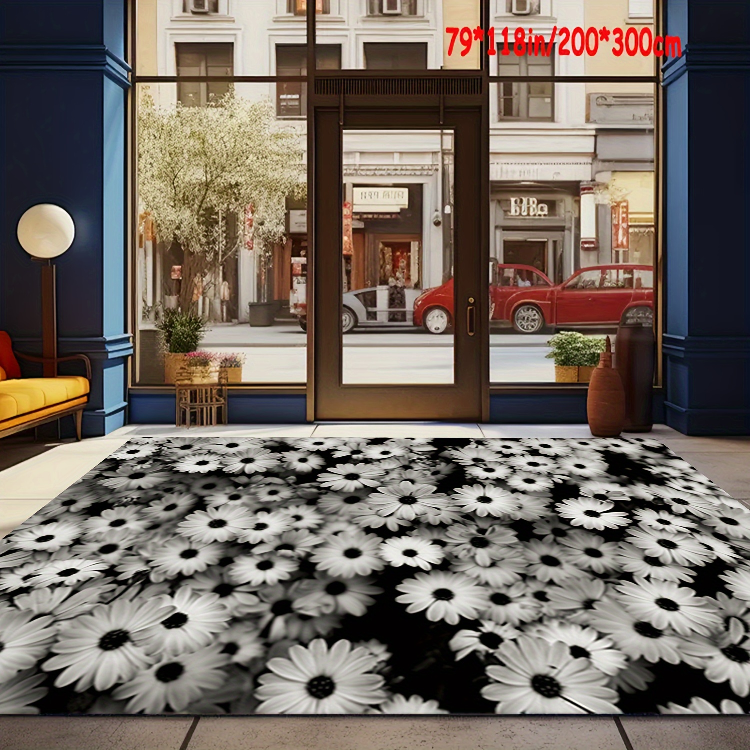 Modern Style Black White Floral Pattern Carpet Area Rug Soft - Temu