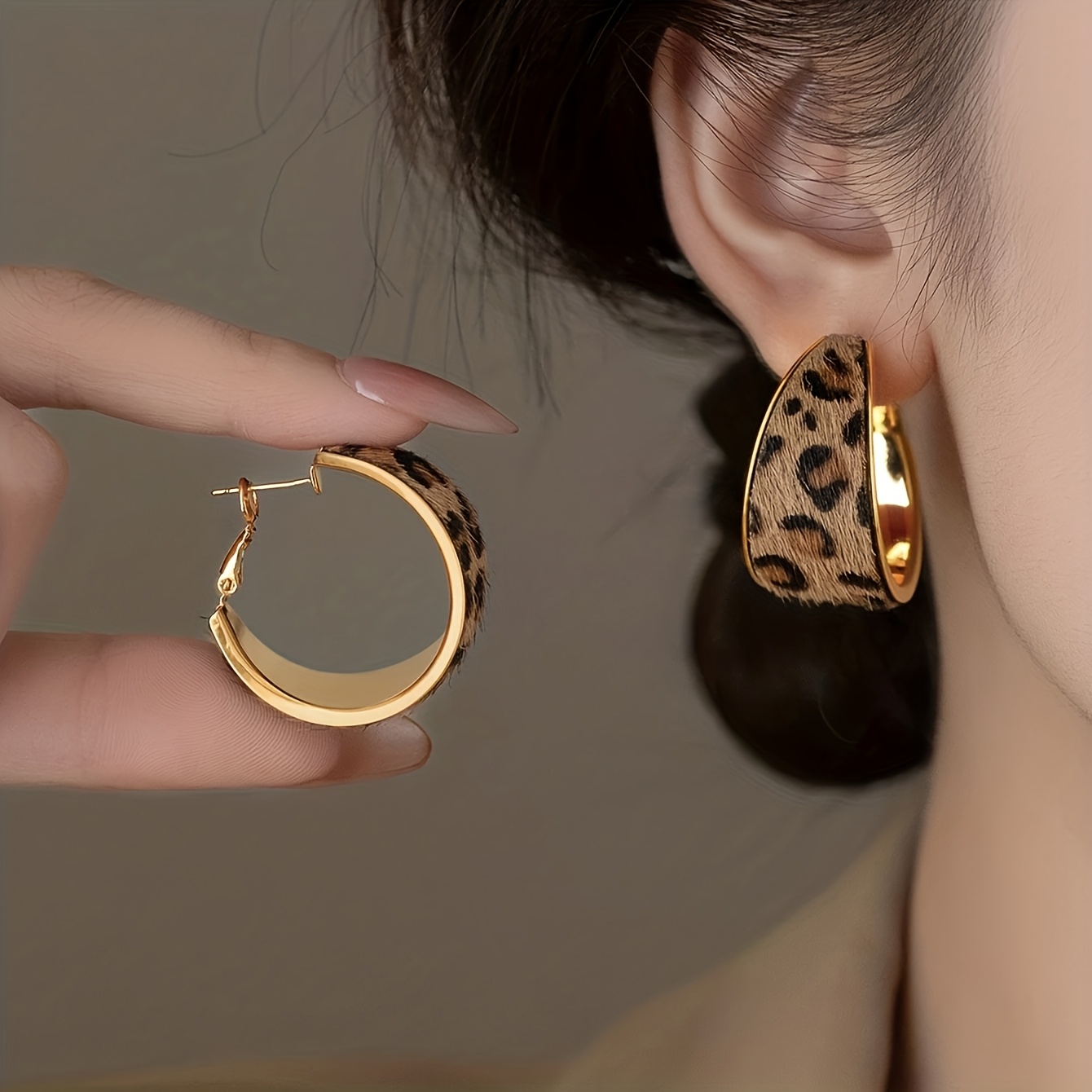 TEMU 1 Pair Of Personalized Fashion Retro Elegant Flocking Leopard Print Design, Unique Temperament, Suitable For Party Ladies' Ear Circles, Autumn