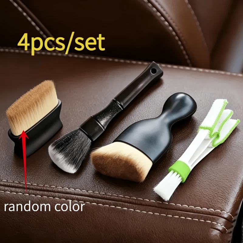 TEMU 4pcs Set Of Soft Cleaning Brush Tools Designed For Car , Random Bristle Colors, Featuring Sturdy Plastic Handles And Extremely Soft Bristles,