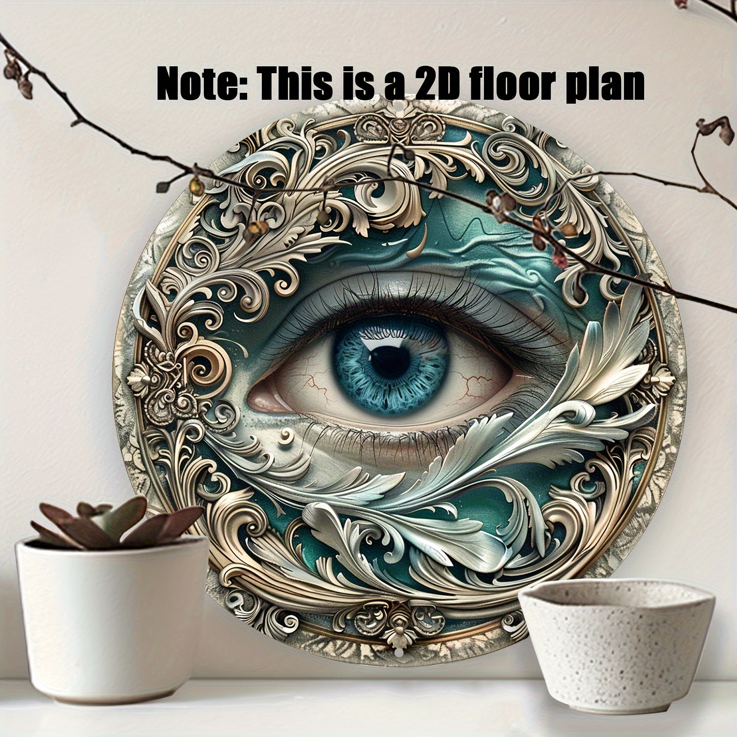 

1pc Aluminum Eye-inspired Decorative Wall Art, Round Ornate Design, Hd Print, Pre-drilled, Weatherproof, Textured Surface For Cafe, Bar, Club, Kitchen Decor - 8in Durable Metal Poster Board