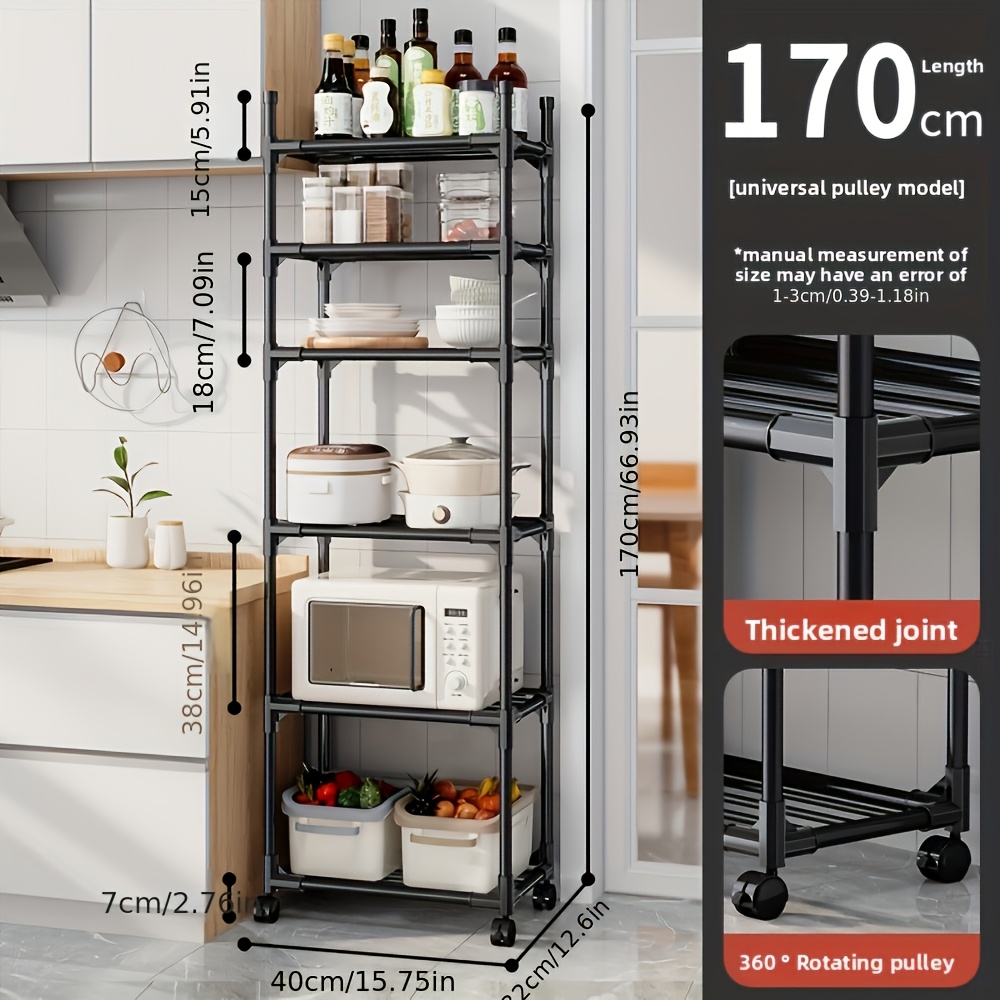 TEMU Six-level Adjustable Metal-plastic Storage Rack On Wheels, Perfect For Organizing Kitchens, Laundry Rooms, Bedrooms, And Living Rooms. Great As