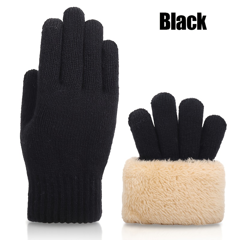 TEMU Men's Thick Knit Gloves - Double-layered, Touchscreen Compatible For Winter Cycling & Outdoor Activities