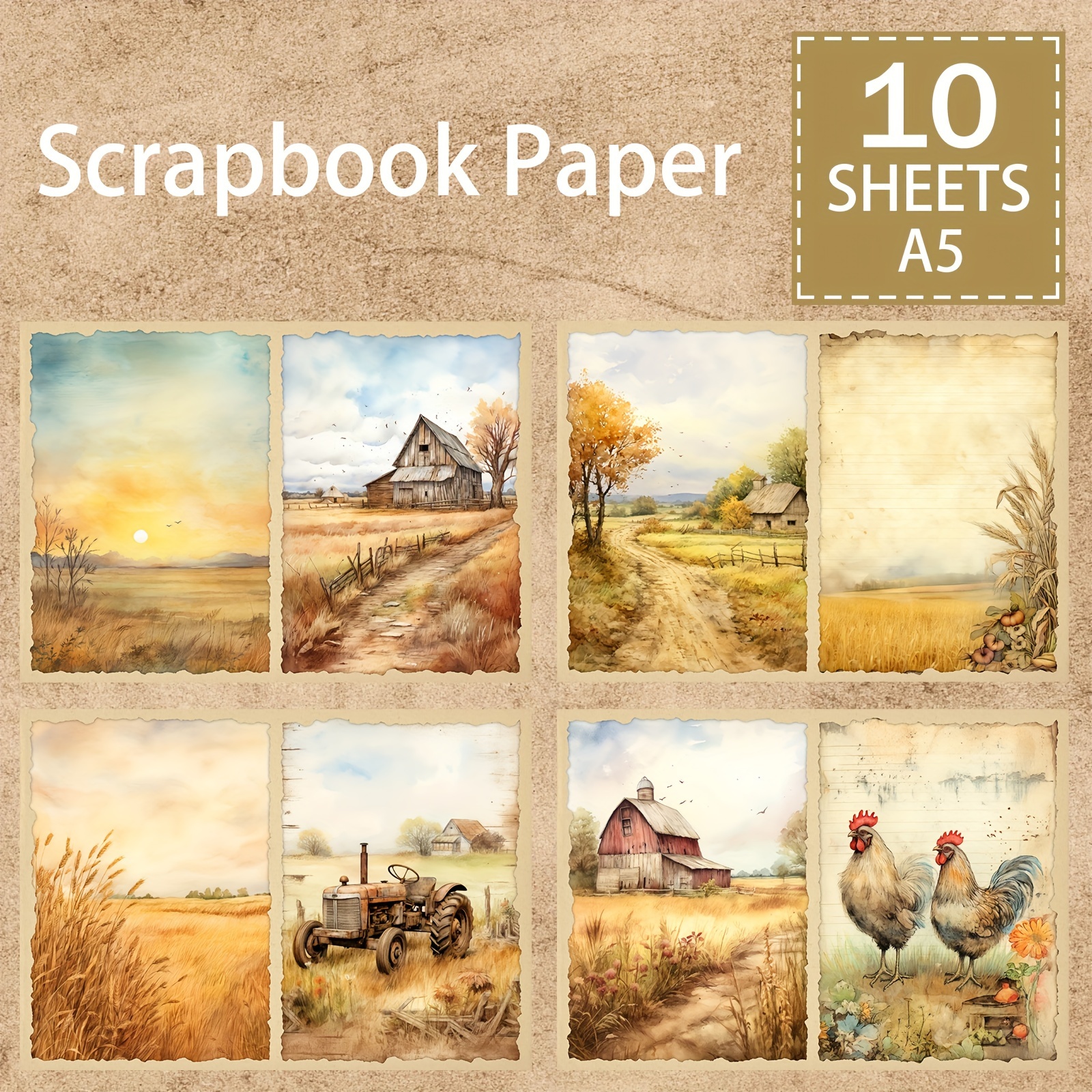 

Rustic Farmhouse Scrapbook Paper Set - 10 Sheets A5 Vintage American Country Homestead Prints For Diy Crafts, Junk Journaling, Greeting Cards & Planner Backgrounds - Artistic Paper Material