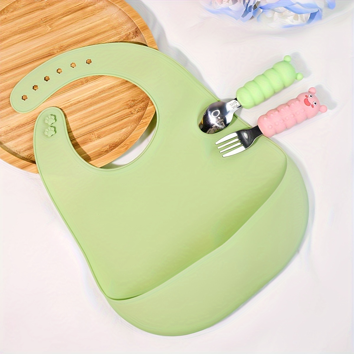

Silicone Bib, Adjustable And Waterproof Feeding Bib With Food Catcher Pocket, Easy To Clean, Soft And Durable