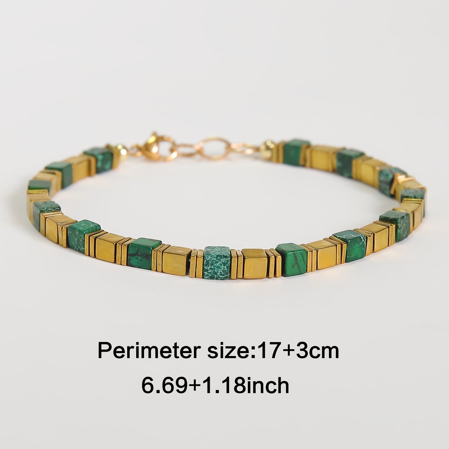 Green Tree Emperor Stone Cube Bead Bracelet, Adjustable Clasp