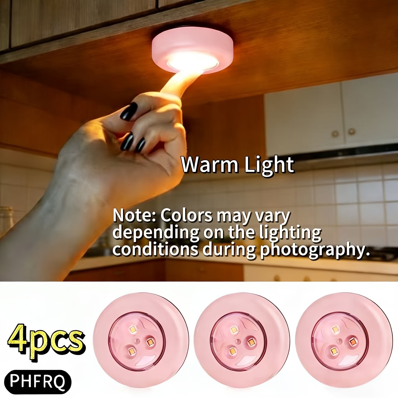 TEMU 4pcs Round Led Touch Lamps, Motion Sensor Lights, For Lighting, With 3pcs Led Beads, Small Night Lights, Suitable For Dormitories, , Bathrooms,