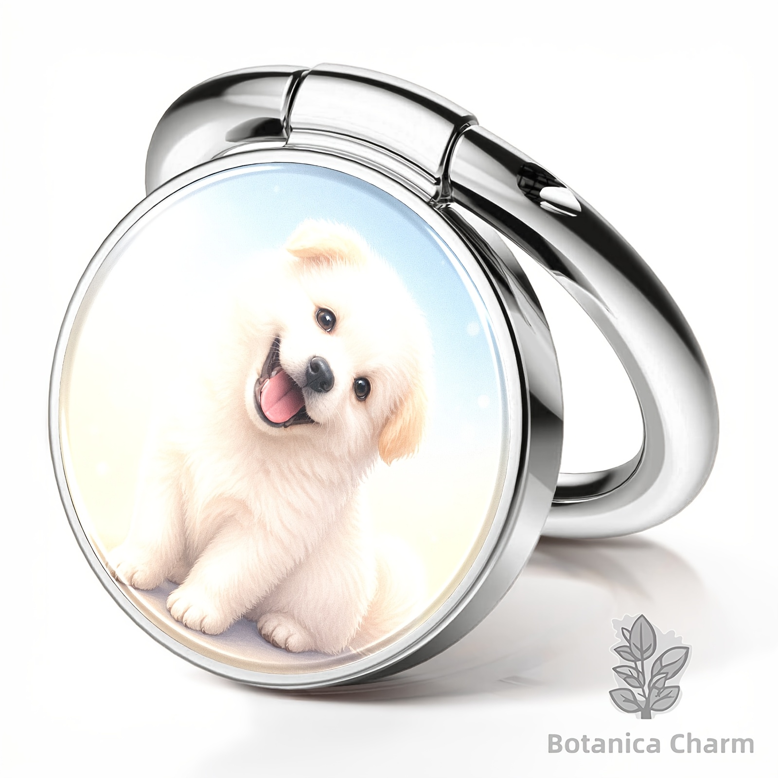 Smiling Face White Dog Pattern Phone Ring Holder, 360° Rotation