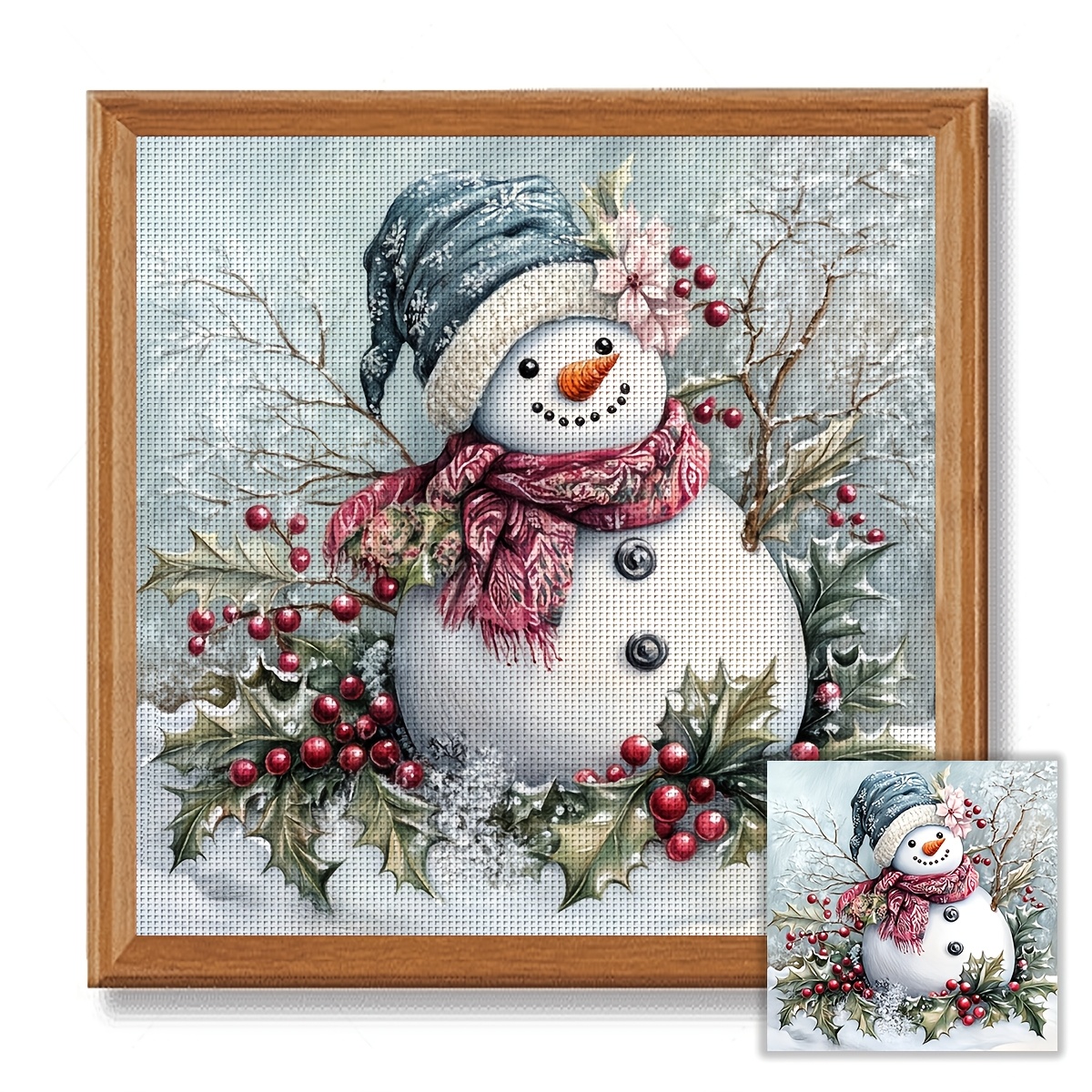 TEMU JOZYSH 1pc Kit de Broderie Cadre 40X40Cm/15.7X15.7 Pouces 11CT/14CT, de Neige, Ensemble de Broderie pour Débutants Adultes, Inclut Toile
