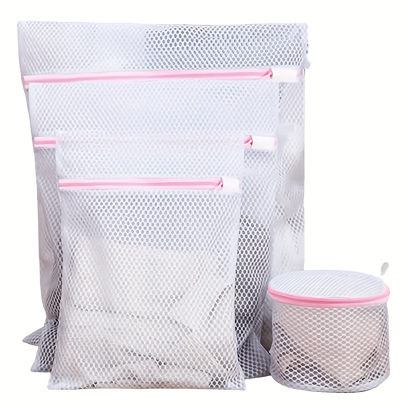 TEMU 4pcs Mesh Laundry Bag - Durable Wash Protector For Delicate Laundry, Lingerie And Garments, Rectangular Polyester Mesh Design, Machine Washable To Prevent Tangling And Damage, Laundry Bags