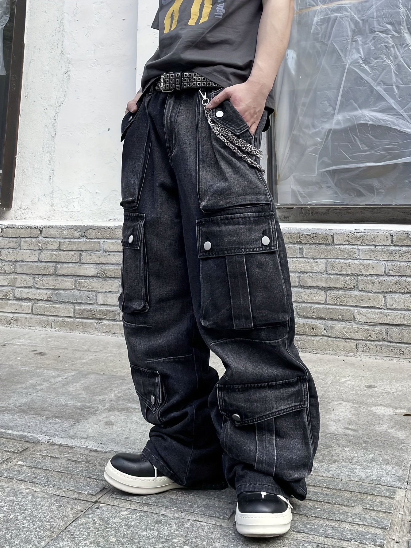 1pc multi pocket distressed denim flare jeans - Temu Oman