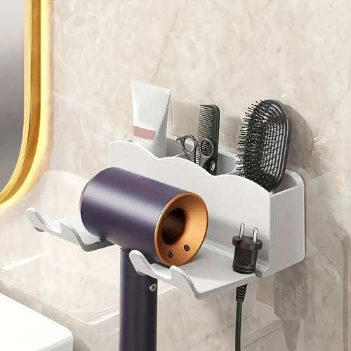 1pc space saving wall mounted hair dryer holder without drilling adjustable bathroom storage rack with smooth rotation rust resistant and for organized bathroom shelves