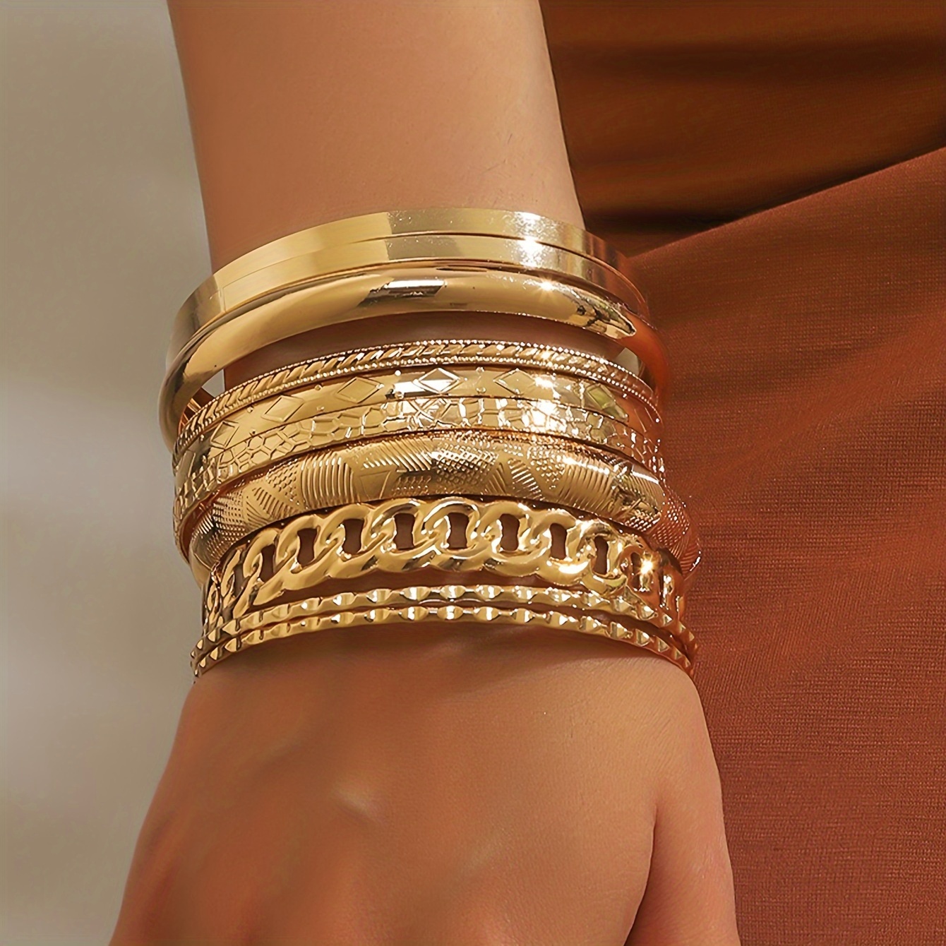 

10pcs Vintage & Golden-tone Bracelet Set - Alloy, Wide & Irregular Designs With Polished , & Parties