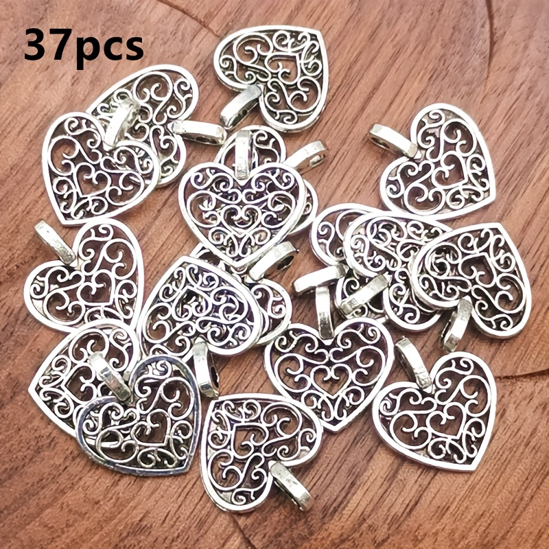 E-shop 37 Stück mehrfarbige hohle Herz-Anhänger, Schmuckzubehör im Bohemian-Stil für die Herstellung von handgefertigten Armbändern, Halsketten und