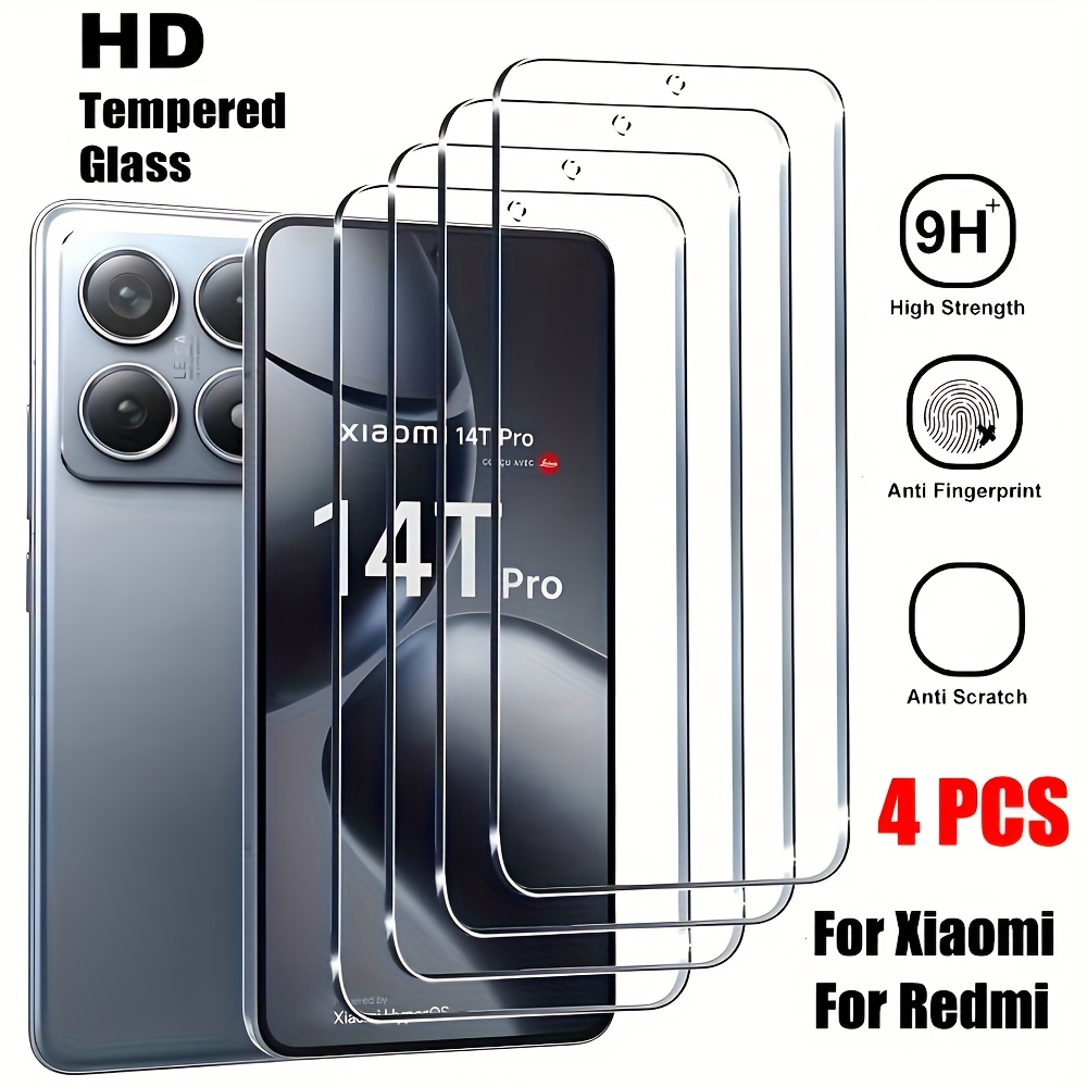 E-shop 4 Stück 9H gehärtete Glas-Displayschutzfolien geeignet für Xiaomi 13 14 12T 13T 14T 15T 15T Pro Fingerabdruck-Entsperrung Kratzfest Schutzfolien