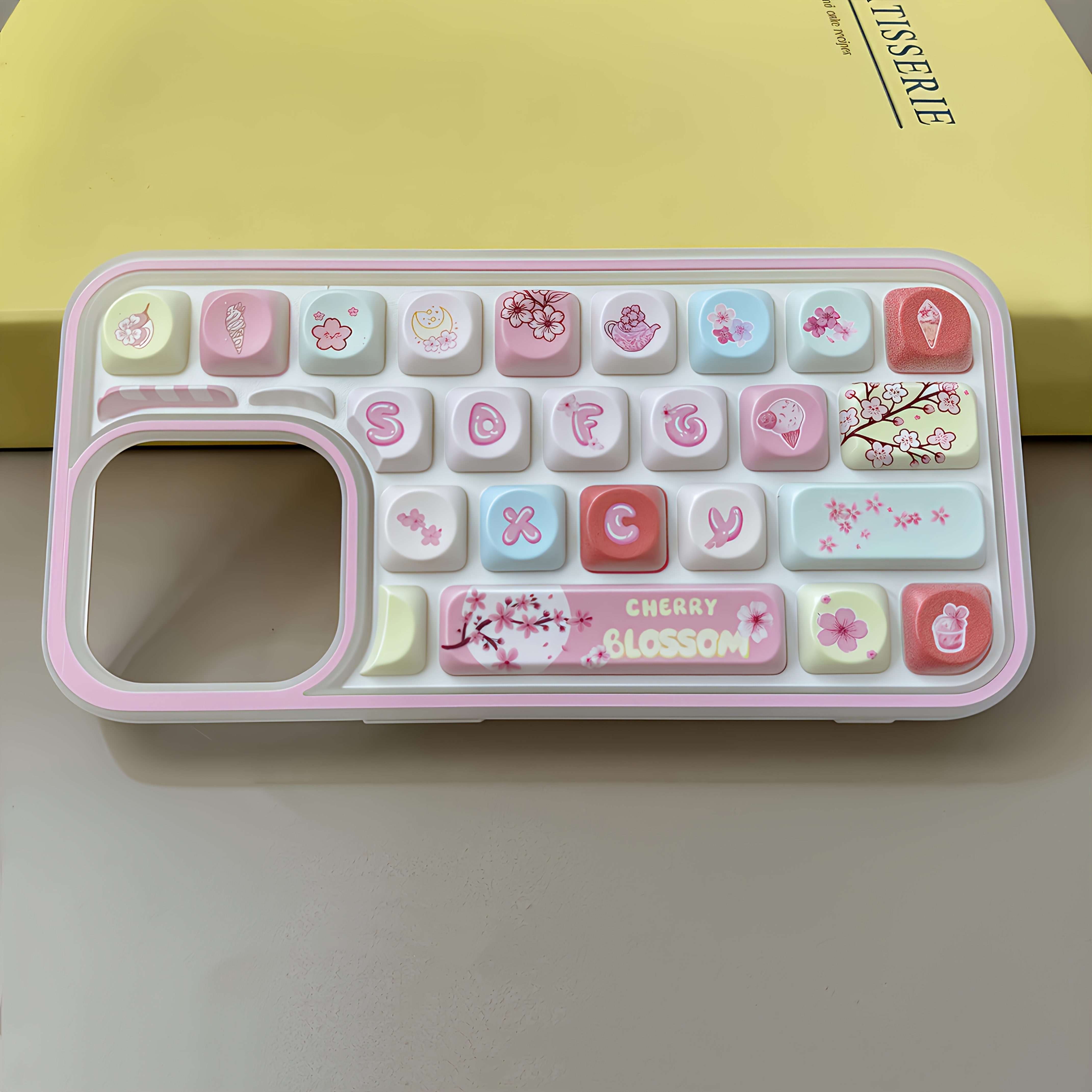 TEMU Phone Case - 1pc Of Iphone Case For Models 7/8 Featuring A Keyboard Grid And A Dopamine Pink Cherry Design, Suitable For Iphone X/xs/xr,