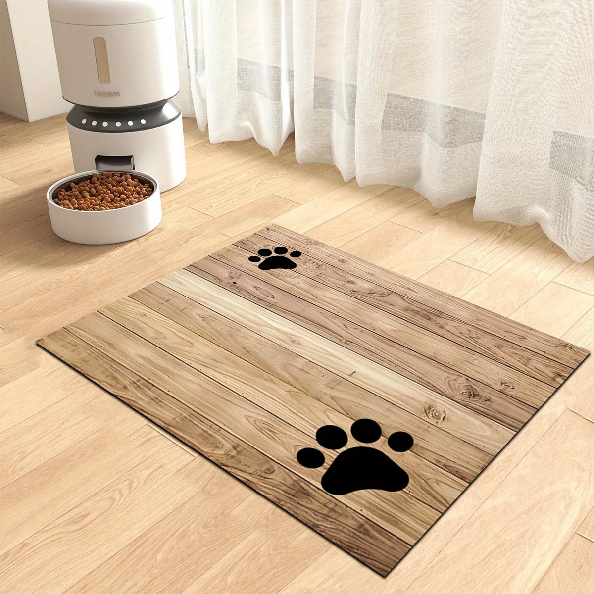E-shop Farbige Gummi-Futternapfmatte mit Holzmaserung Pfotenabdruck – schnelltrocknende, saugfähige leicht zu reinigende Napfmatte für Hunde Katzen,