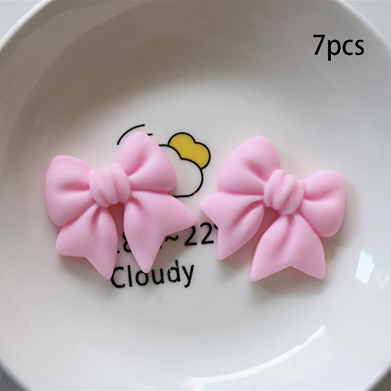 TEMU 7pcs 3.0*2.9Cm/1.18*1.14In Couleurs Aléatoires Mélange Adorables Nœuds de Dessin Animé, Décoration en Résine, Convient pour les Coques de