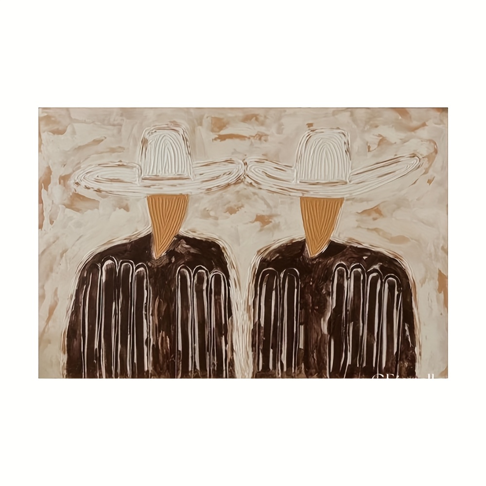 TEMU 2d Flat, 1 Abstract Faceless Figure Poster, Modern Abstract Figure Art, Vintage Figure Oil Painting On Brown Textured Canvas, Unframed Wall Art