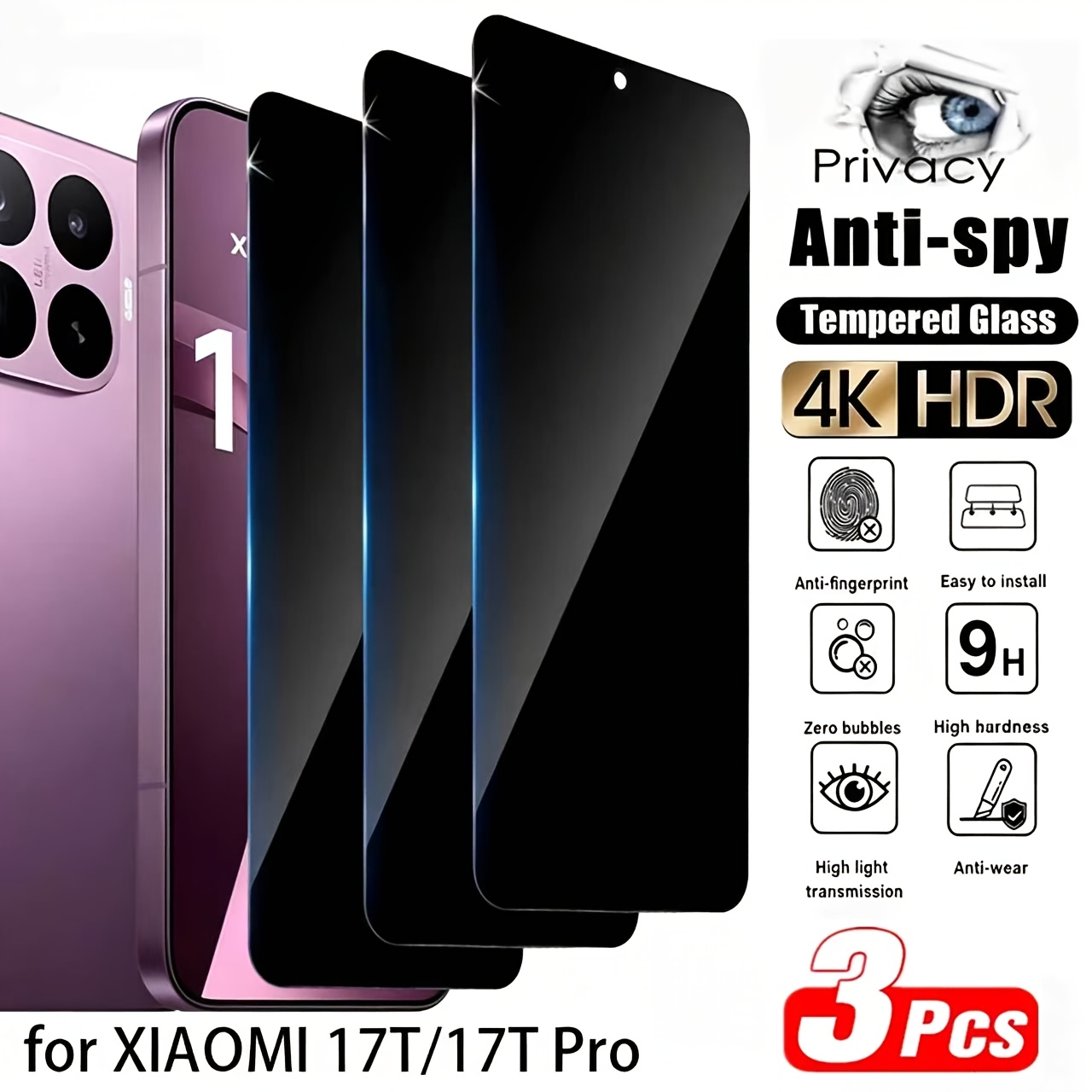 TEMU 3pcs Privacy Screen Protector For Xiaomi 17t Pro 17t Redmi Note 15 Pro 4g 5g Pro  Featuring Sensitivity, Anti-fingerprint, , 9h Hardness,