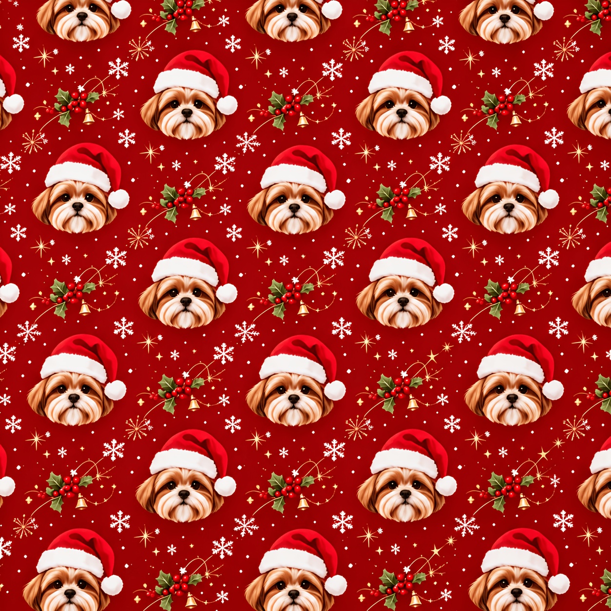 TEMU Wrapping Paper, 1 Roll, Shih Tzu Wrapping Paper. Suitable For Christmas, Birthdays, And Pet-themed Gifts - Burgundy Red Base With Shih Tzu