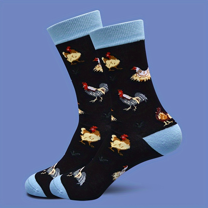 1-pair Men' & Women' Warm Unisex Mid-calf Socks With Cute Patterns (cats, Dogs, Cows) - Thermal For Weather, Casual Outdoor Winter Wear - Stylish Toes Suitable For / Offices