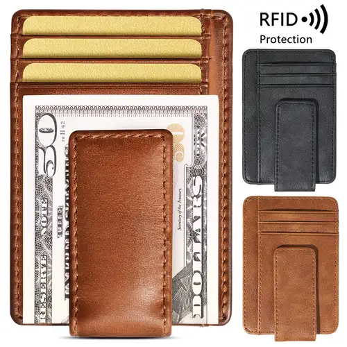 Slim Leather Wallet With Money Clip & Coin Purse - Unisex PU Leather Credit Card Holder