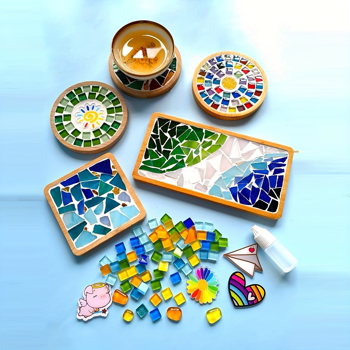 

Diy Glass Mosaic Tile Tray Kit - Set For Adults, Assorted Colors, Home Decor & Gift Idea (bamboo Base Only)