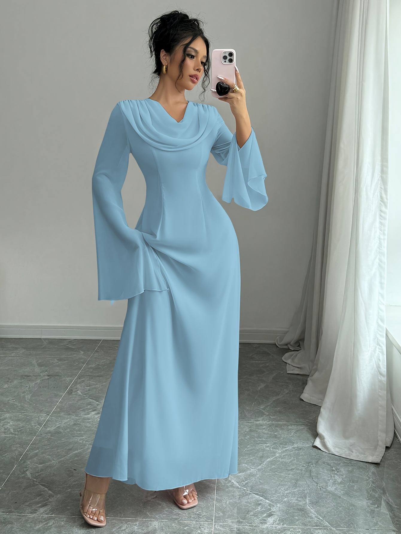 elegant fashionable flowing chiffon long sleeved - Temu