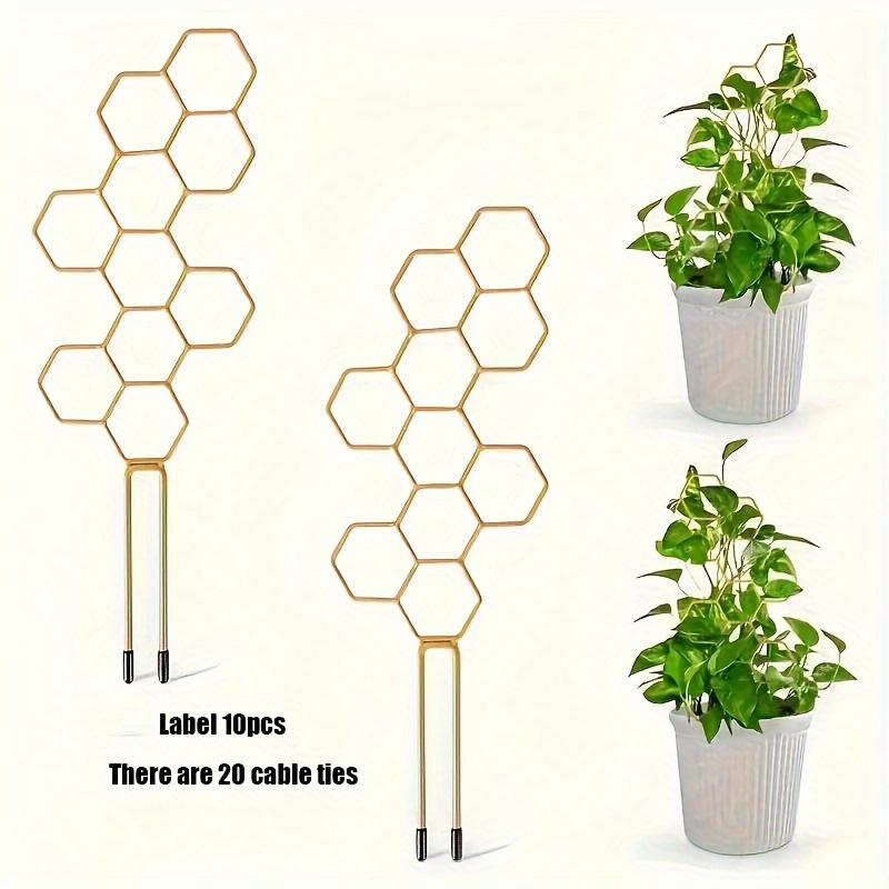 

2-pack Metal Hexagon Plant Climbing Trellis Set With 20 Cable Ties & 10 Plant Labels - Vine Support Garden Structures For Climbing Plants & Flowers