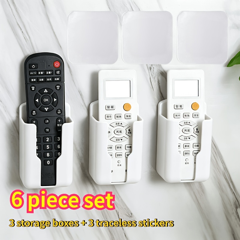 TEMU 6-teiliges Set (3 Aufbewahrungsboxen und 3 Spurlos-Aufkleber) Bohrfreie, selbstklebende, wandmontierte Fernbedienungsaufbewahrungsbox, TV- und