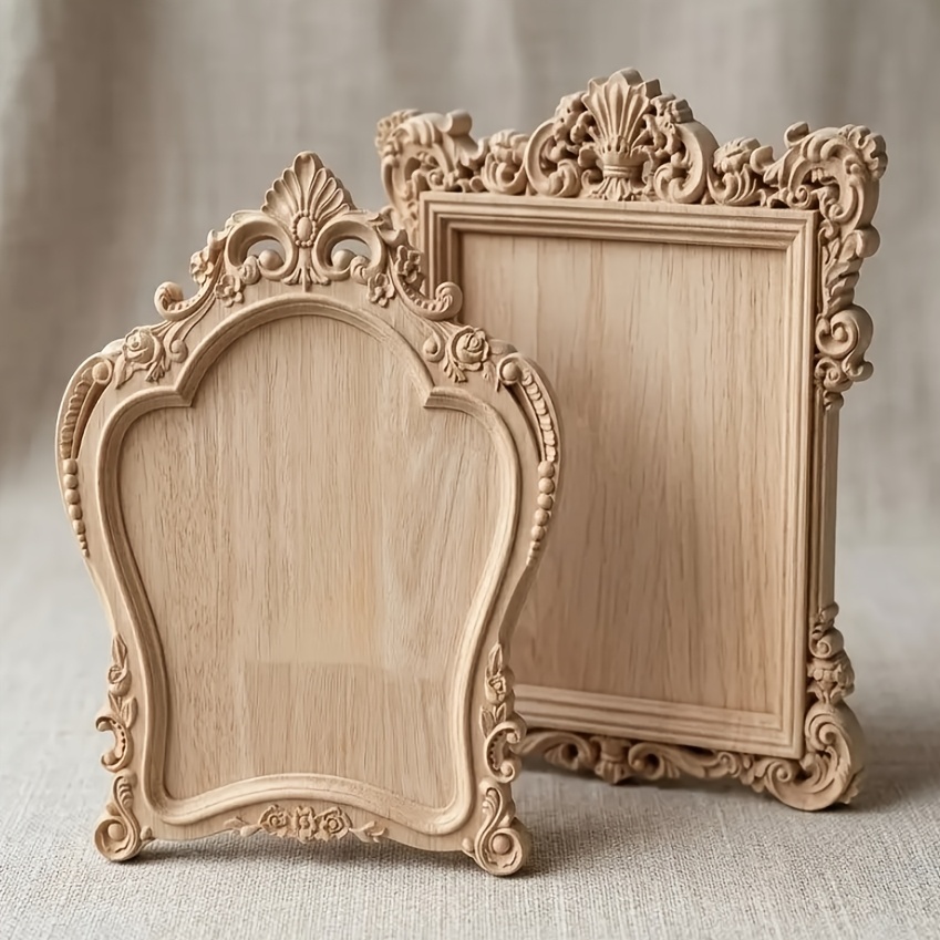 TEMU 2 Styles Of Different Shaped Carved Photo Frame Sets, Natural Wood White, Unpainted For Free Painting, Texture Painting, Oil Painting, Baroque