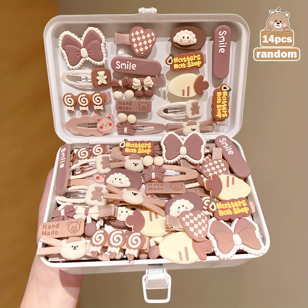 Image of 14pcs Random Pattern Random Color Cute Additions Set, Mini Hair Clips, Fashionable Additions, Very Suitable For Birthdays, Festivals, Gifts, Party Costume Additions