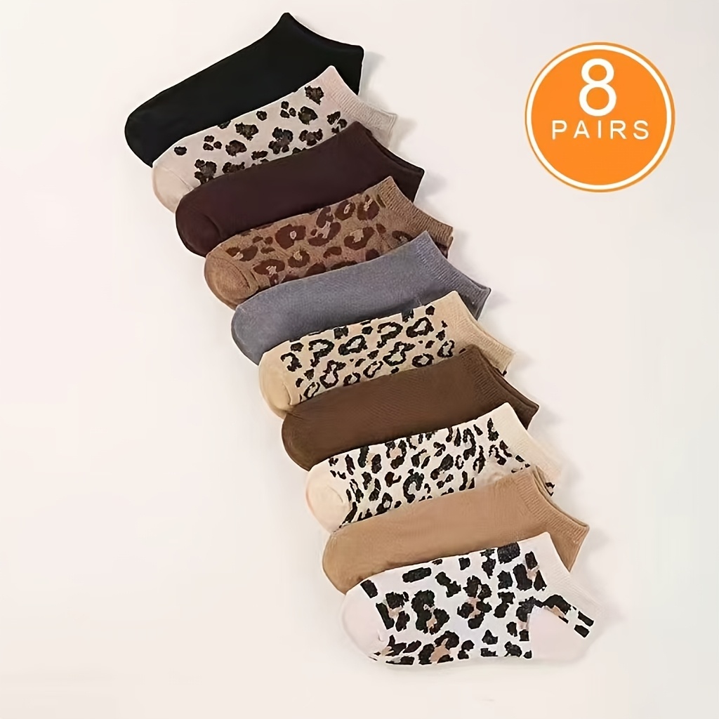 E-shop Zufällige Damensocken im Leoparden-/Gepardenmuster, 8 Paar, einfache, bequeme Freizeitsocken, modische, leichte Knöchelsocken, Ganzjahres-,