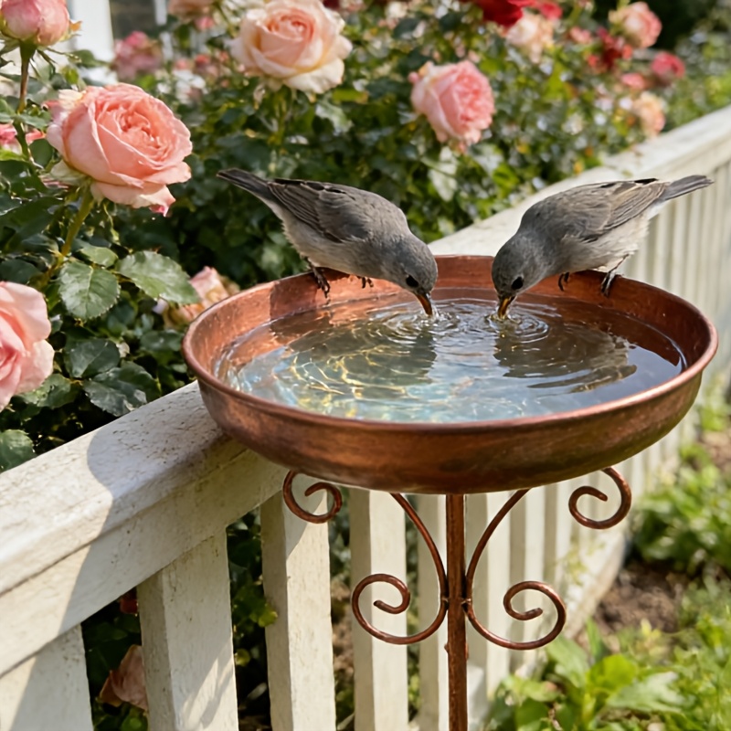 Image of Metal Outdoor Bird Bath, Outdoor Courtyard Lawn Decor Bird Bath And Bird Feeder, Upgraded Five-leg Base