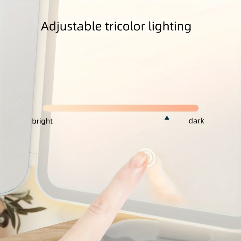 1PC LED Vanity Mirror with Leatherette Stand and Rechargeable Battery, Smart Touch Control, Foldable, Cartoon Theme, Polished Finish, Plastic Frame, USB Powered, Alcohol-Free, for Residential Aesthetic and Makeup Use