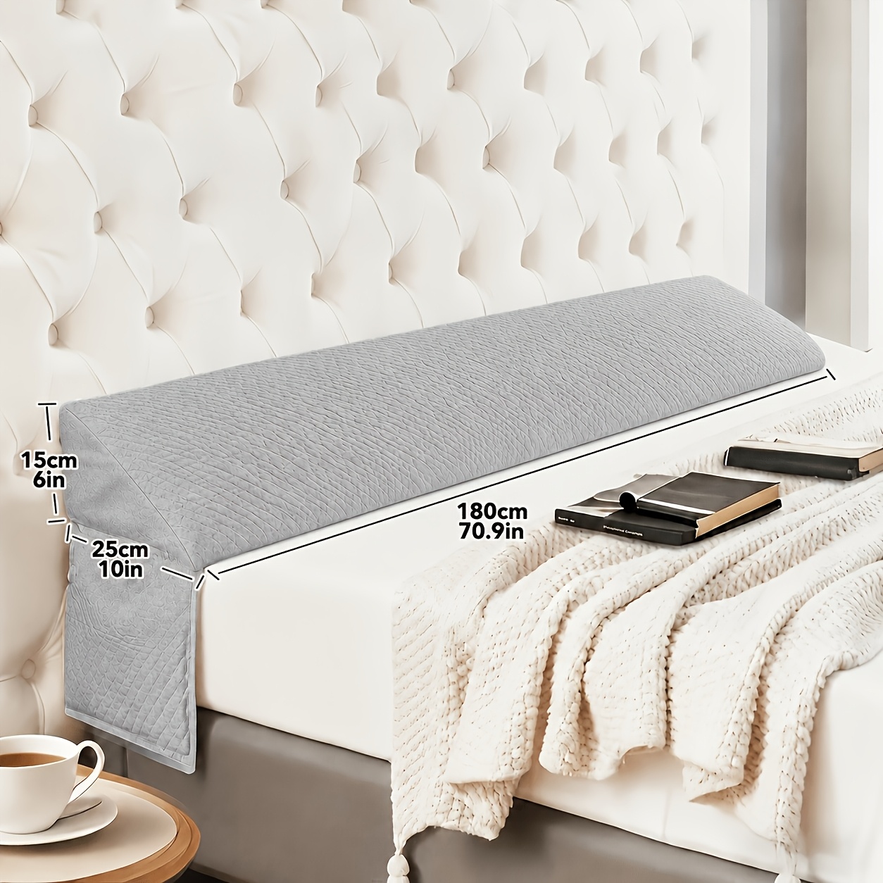 Image of 1 Wedge-shaped Pillow Designed To Fill The Between The Headboard And Mattress. 0-8 Inches, Medium Firmness And Strong Support. Includes A Bedside Storage Bag, A For A '.