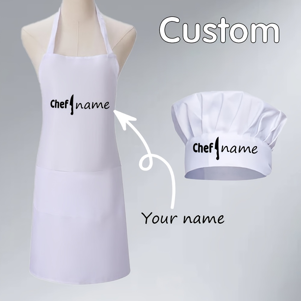 TEMU Custom Personalized Chef Hat & Apron Set With Name/logo Printing - Compatible For Chef Knife, Durable Cooking Apparel With Pockets, Unisex Adult